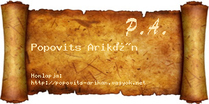 Popovits Arikán névjegykártya